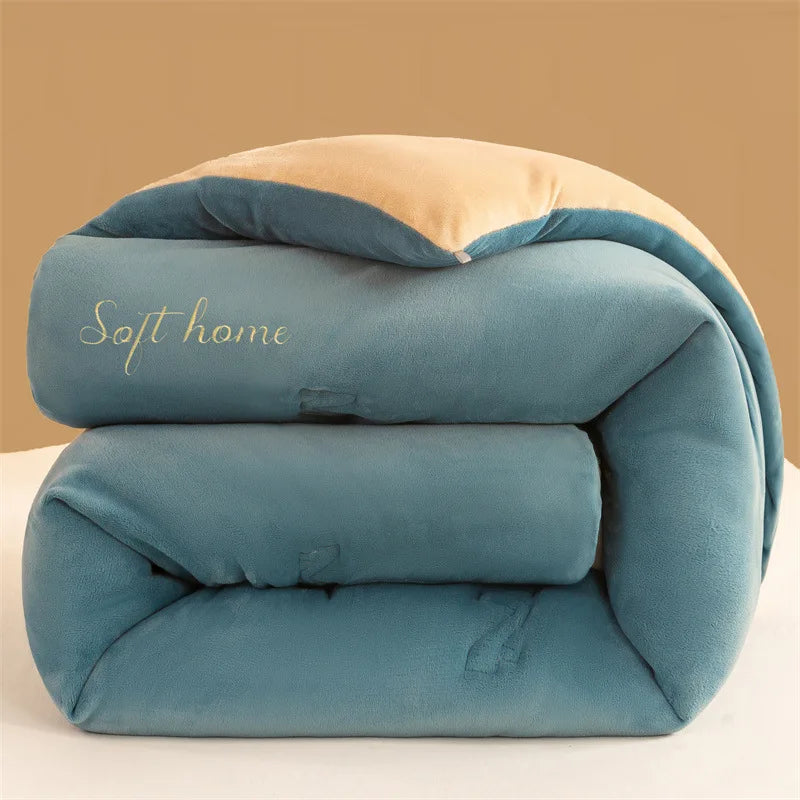Thicken Lamb Double-faced Velvet Quilt Wool Super Warm Winter Comforter Students Dormitory Luxury Blanket Soft Quilt Duvets