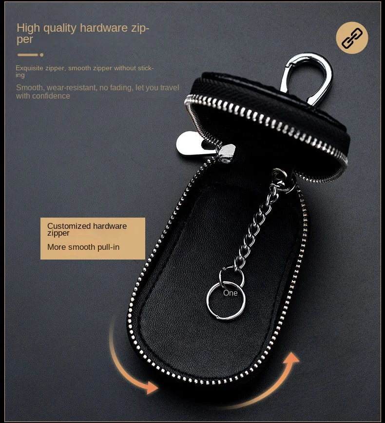 Cowhide Car Key Wallet Case Genuine Leather Crocodile Pattern Zipper Cover Mini Waist Trailer Key Bag Unisex with Metal Buckle