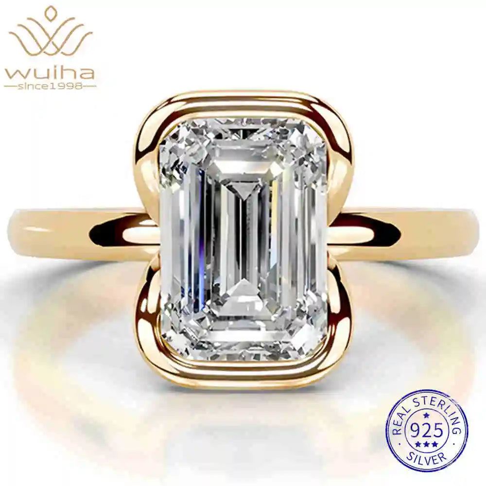 WUIHA 925 Sterling Silver 2 CT 6 * 8 MM Emerald Cut D Color GRA Real Moissanite Gemstone Wedding Engagement Ring Fine Jewelry