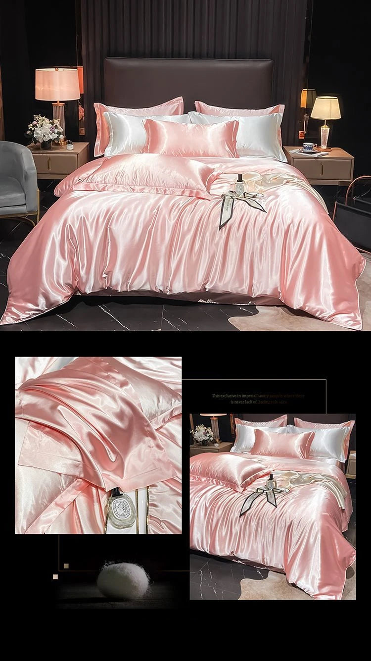 Real 100% Mulberry Silk Bedding Set with Duvet Cover Fitted/Flat Bed Sheet Pillowcase Solid Color 4pcs King Queen Twin Bed Sets