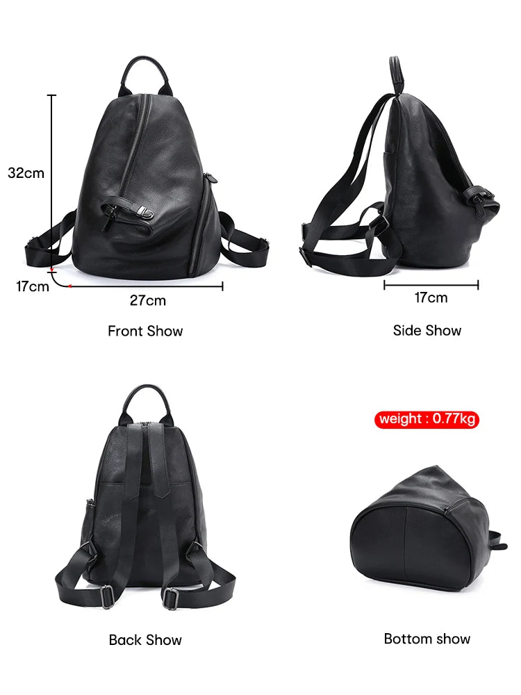 Zency Women's Genuine Leather Anti-theft Backpack Black Lady Knapsack High Quality Zipper Buckle Rusksack 2024 New Back Beige