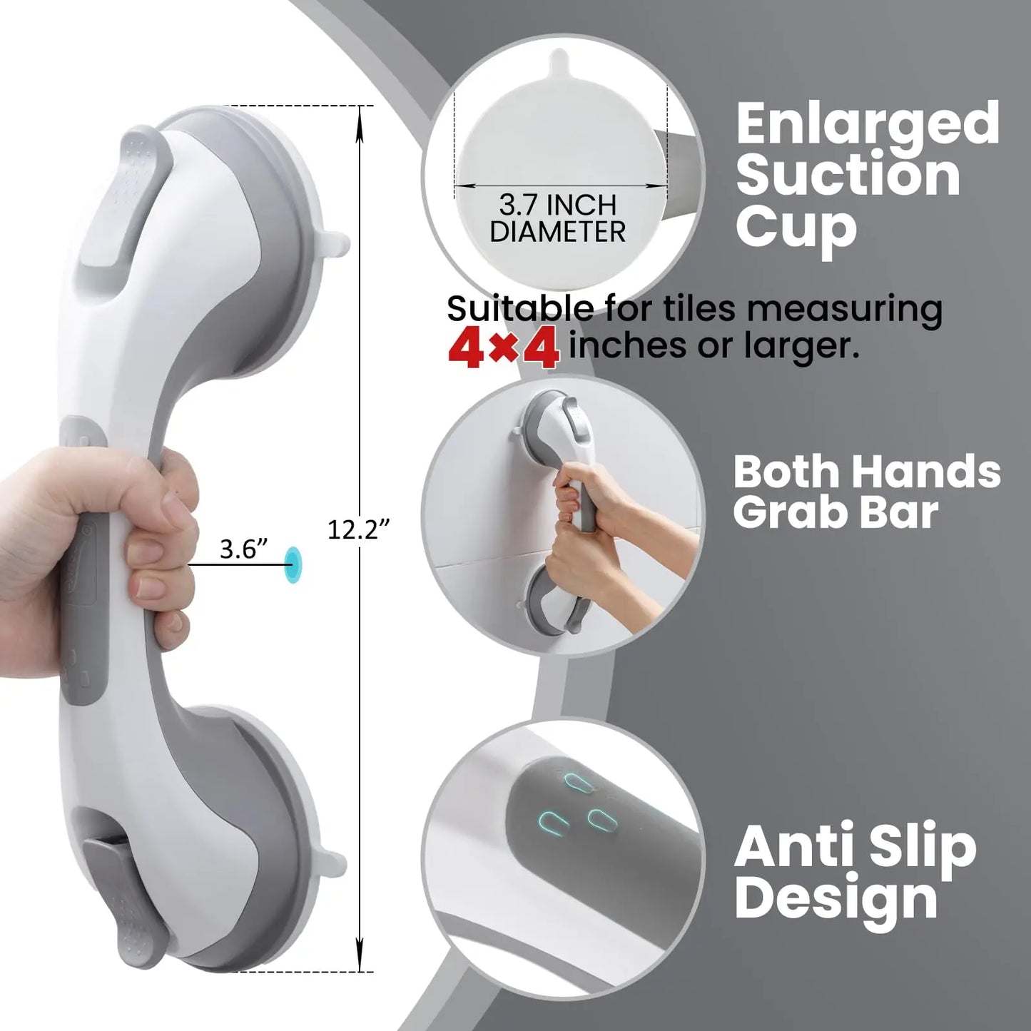 TAILI 1/2pcs Shower Grab Bars for Seniors Suction Cup 12 inch Grab Bars for Shower and Bathroom, Safety Handle for Children