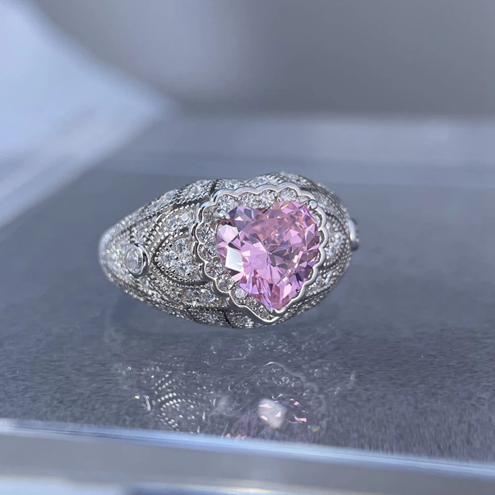 Wong Rain 925 Sterling Silver Heart Cut 8 MM Citrine Sapphire High Carbon Diamond Ring for Women Fine Jewelry Anniversary Gifts