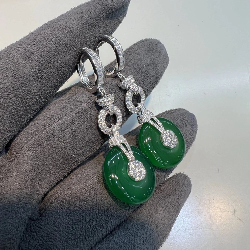 Wong Rain Vitnage 925 Sterling Silver Chalcedony High Carbon Diamond Gemstone Drop Dangle Earrings Fine Jewelry Anniversary Gift