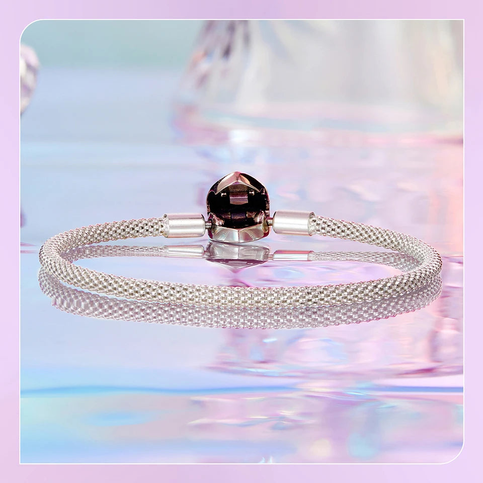 WOSTU 925 Sterling Silver Vintage Rose Flower Love Heart Bangle Bracelet Fit DIY Bracelets Women Valentine Mother's Day Gift