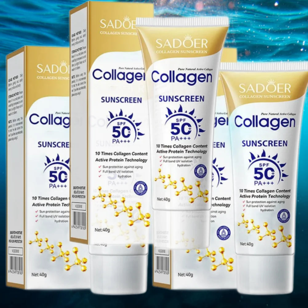 1/3PCS SADOER 40G Collagen Sunscreen Refreshing Sun Cream Spf 50 Oil Control Anti UV Anti Oxidant Facial Moisturize Sun Cream