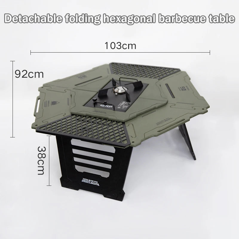 Multi-Functional Camping Table Portable 6-Sided BBQ&Tea Table, Foldable&Removable Outdoor Stove Complete Set For Outdoor Cooking