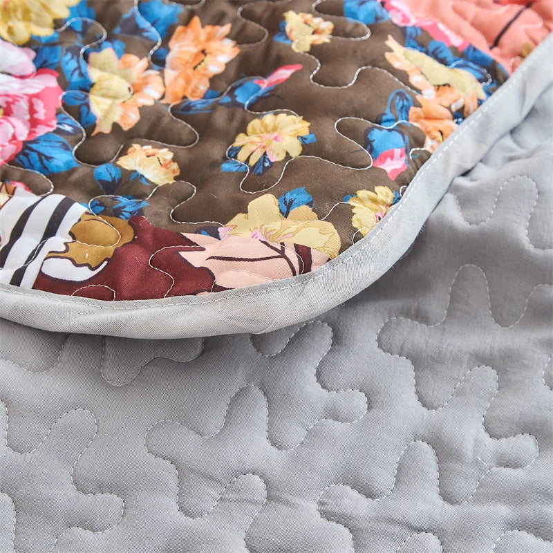 New Quilted Bedspread Set,Soft Microfiber,Thick Bed Cover+Pillowcase,European Flower Patchwork Mattress Topper Bed Sheets King