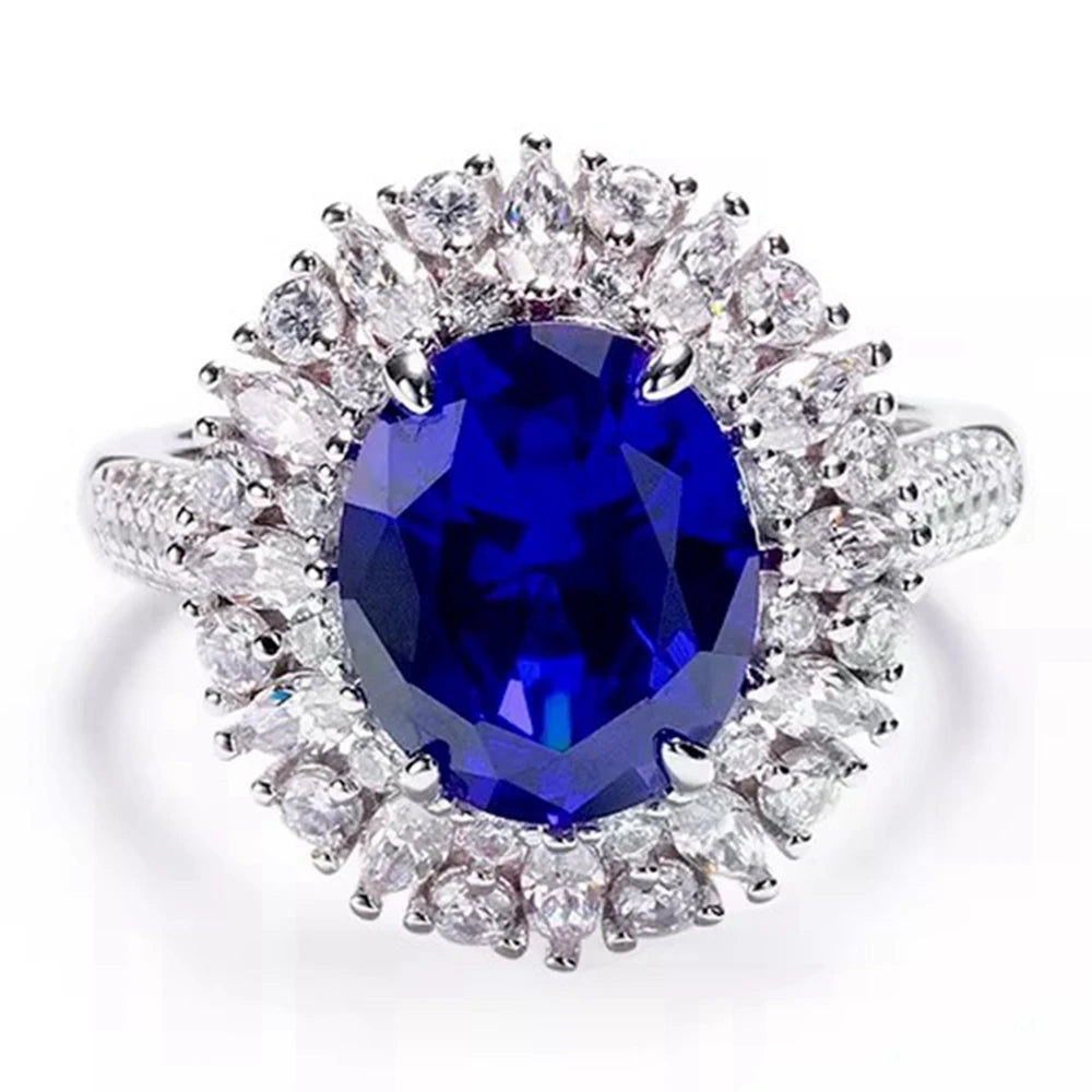 Wong Rain Classic 925 Sterling Silver Oval Cut 10*12MM Ruby Emerald Sapphire Gems Wedding Engagement Ring for Women Fine Jewelry