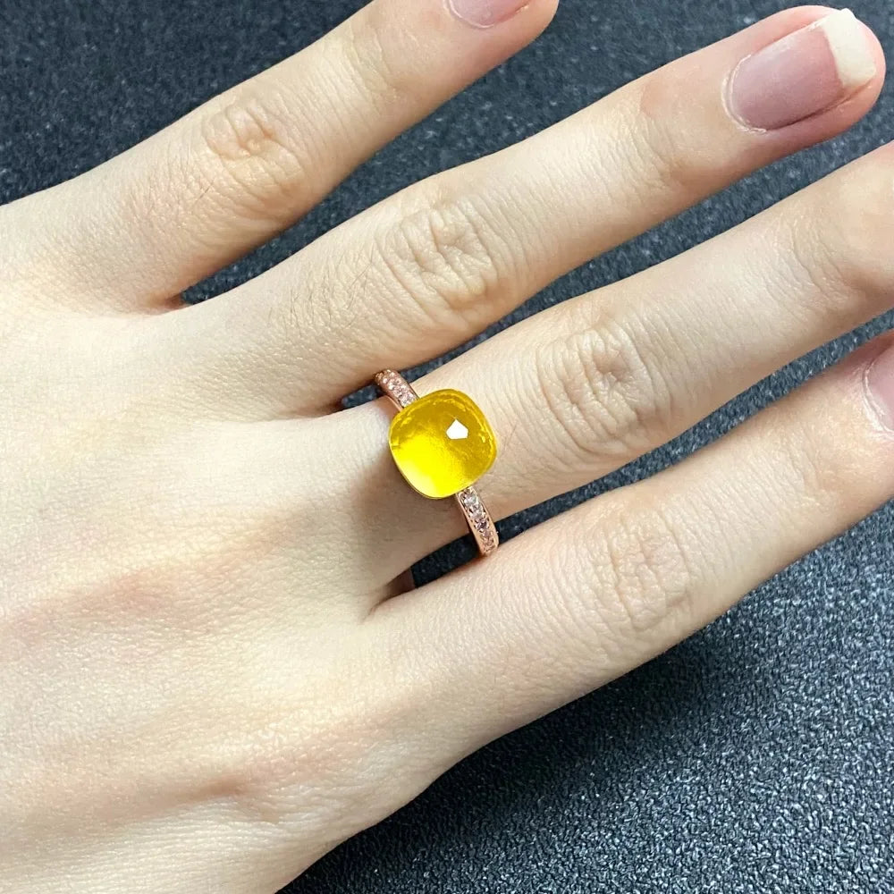 Ladies Square Candy Ring Slim Single Row Zircon Crystal Ring Platinum Plated Amethyst Jewelry Party Gift for Women