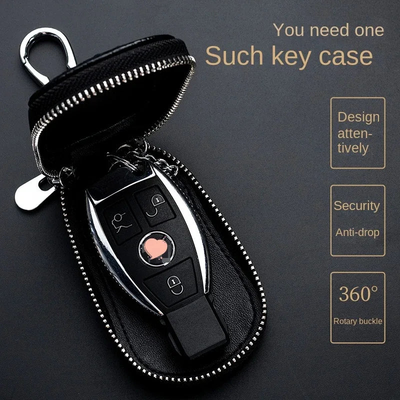 Cowhide Car Key Wallet Case Genuine Leather Crocodile Pattern Zipper Cover Mini Waist Trailer Key Bag Unisex with Metal Buckle