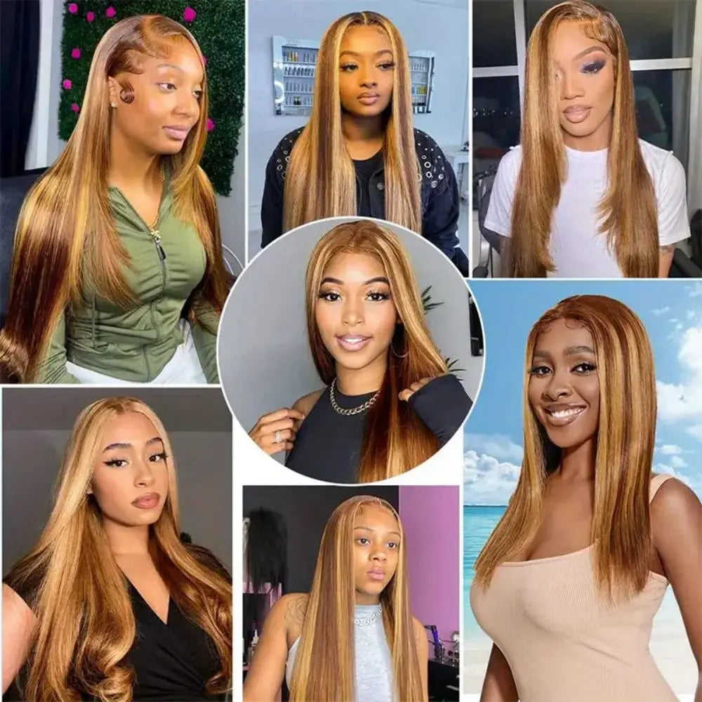 200% Highlight Wig Human Hair 13x4 Straight Lace Front Human Hair Wigs PrePlucked 4/27 Colored Brazilian Hd Lace Frontal Wig