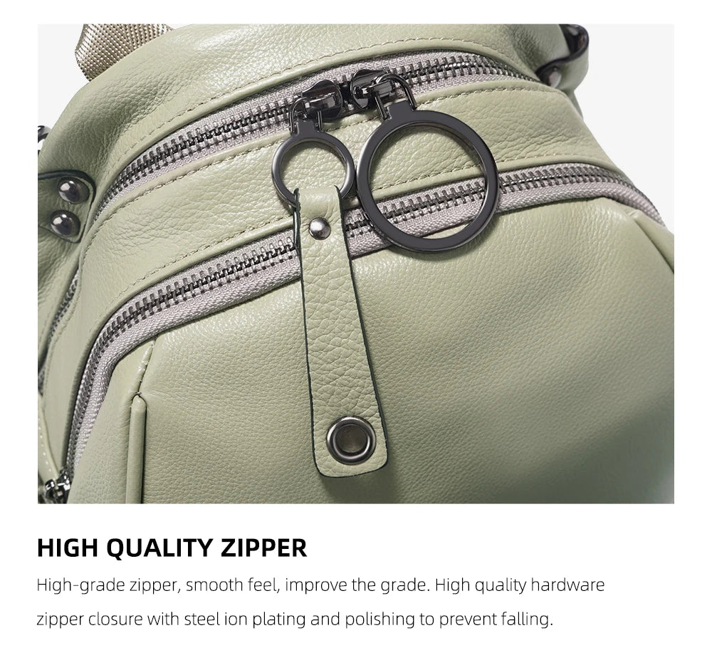 Zency Women's Soft Genuine Leather Travel Backpack Large Capacity Convertible Rucksack Knapsack Multi-compartment Shoulder Bag