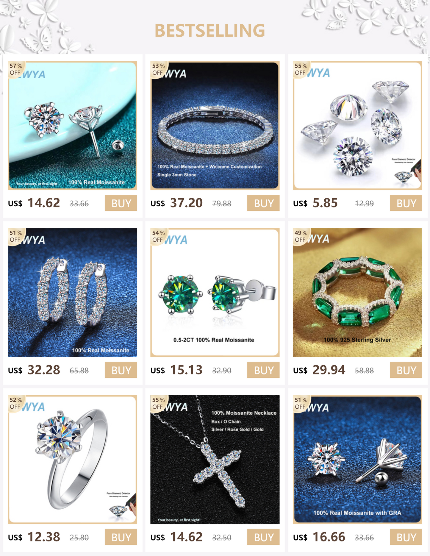 EWYA 3 Claw 0.4CT 4.5mm Gradient Full D Color Moissanite Diamond Tennis Necklace for Women 925 Silver GRA Certified Neck Chain