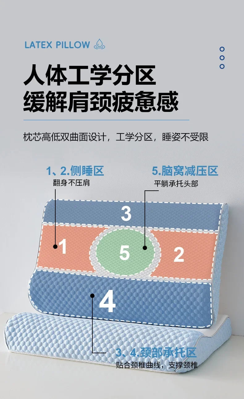 Natural Latex Pillow with Organic Cotton Cover Memory Adult Cervical Pillow Bed Pillow for Sleeping Neck Pain Relief Help