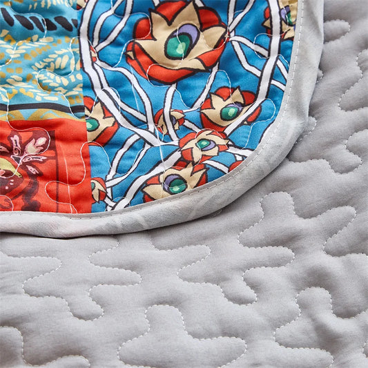 New Quilted Bedspread Set,Soft Microfiber,Thick Bed Cover+Pillowcase,European Flower Patchwork Mattress Topper Bed Sheets King