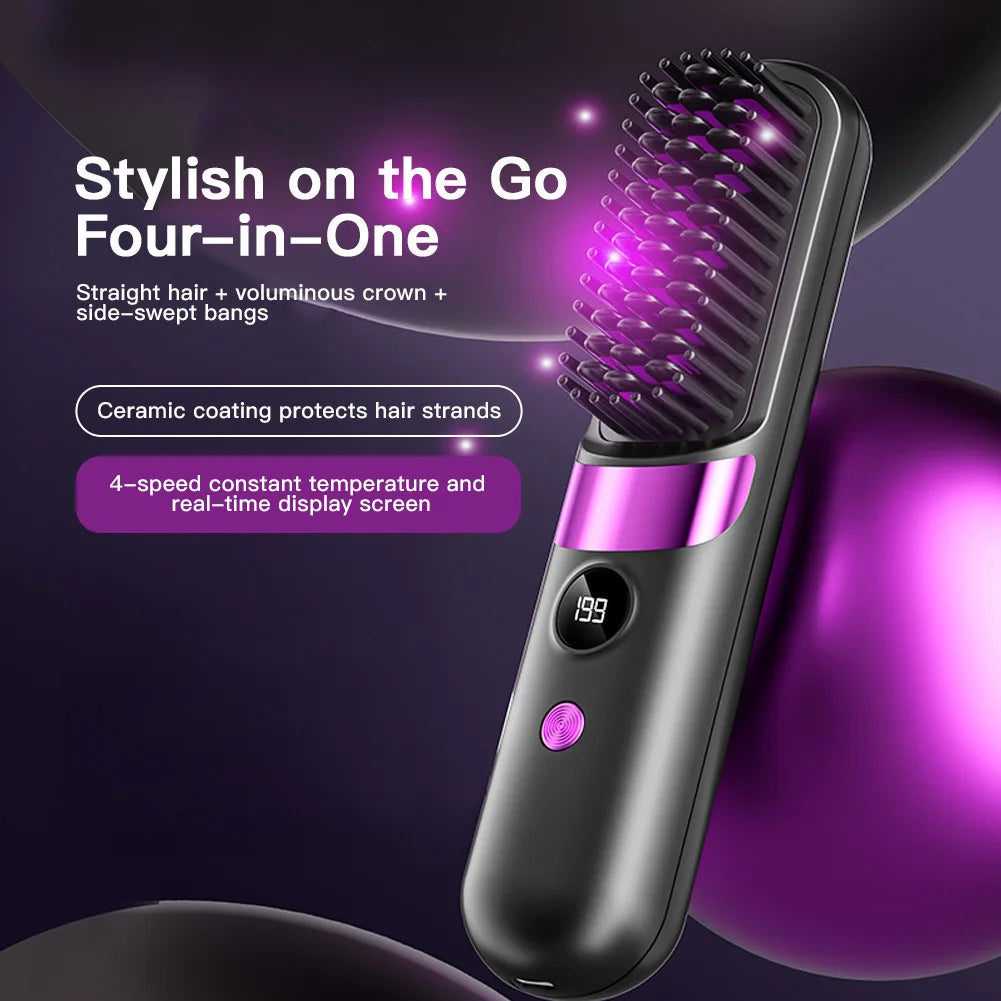 2026 New USB Charging Cordless Hair Straightener Brush-Portable Hair Straightening Brush LED Display for Women Travel Gift