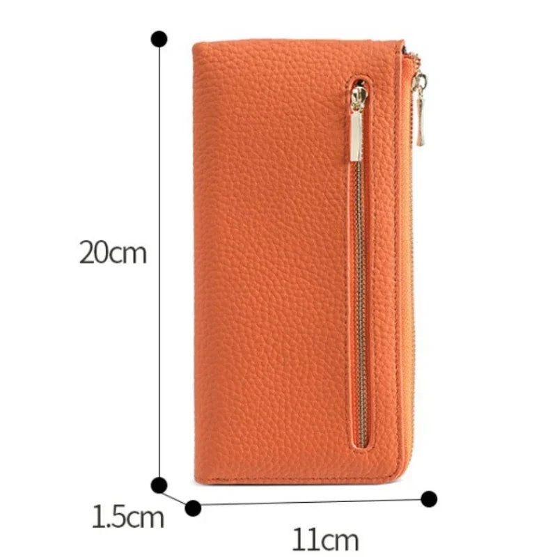 Women's Genuine Leather Long Wallets Cowhide Coin Purse Multi-card  Wallet for Women