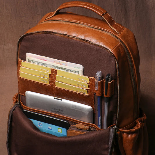 GURO High Quality Genuine Leather Backpack Men Large Capacity Business Travel bag Luxury Student School Bag Laptop Computer Pack