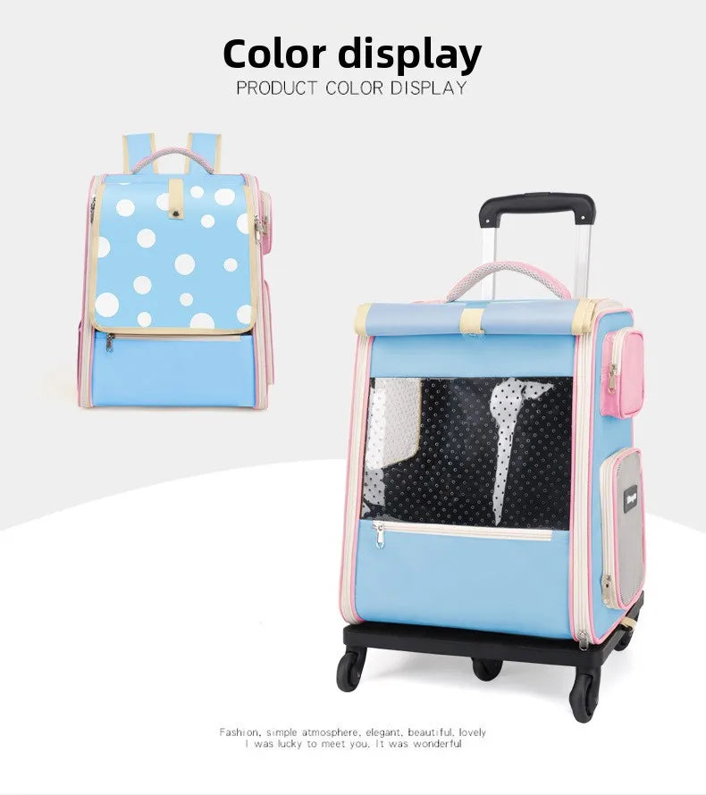 Multifunctional pull rod pet bag portable cat suitcase cat bag outing large capacity double shoulder breathable pet backpack