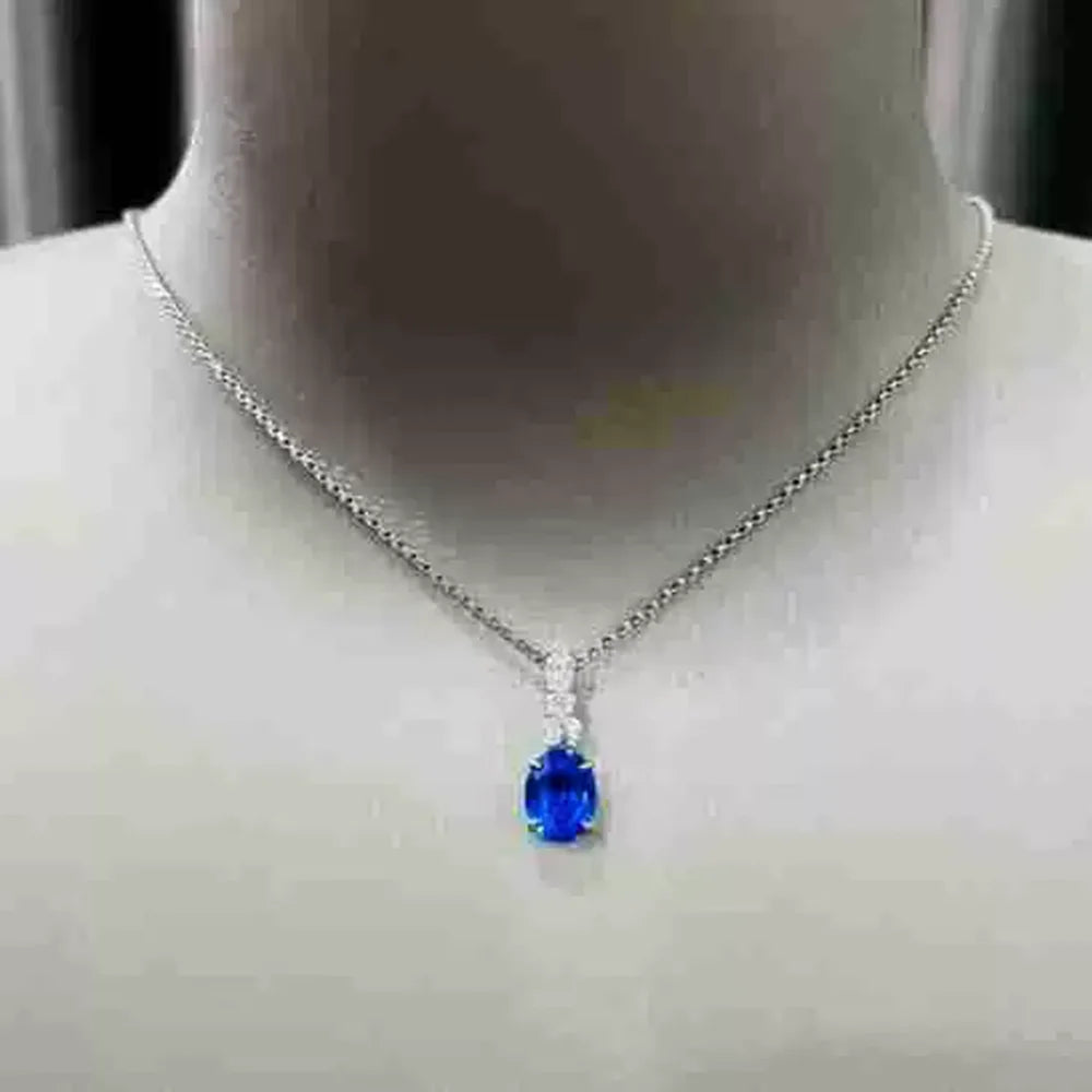 Wong Rain 925 Sterling Silver Oval Cut 7*9 MM Emerald Sapphire Paraiba Spinel High Carbon Diamond Pendant Necklace Fine Jewelry