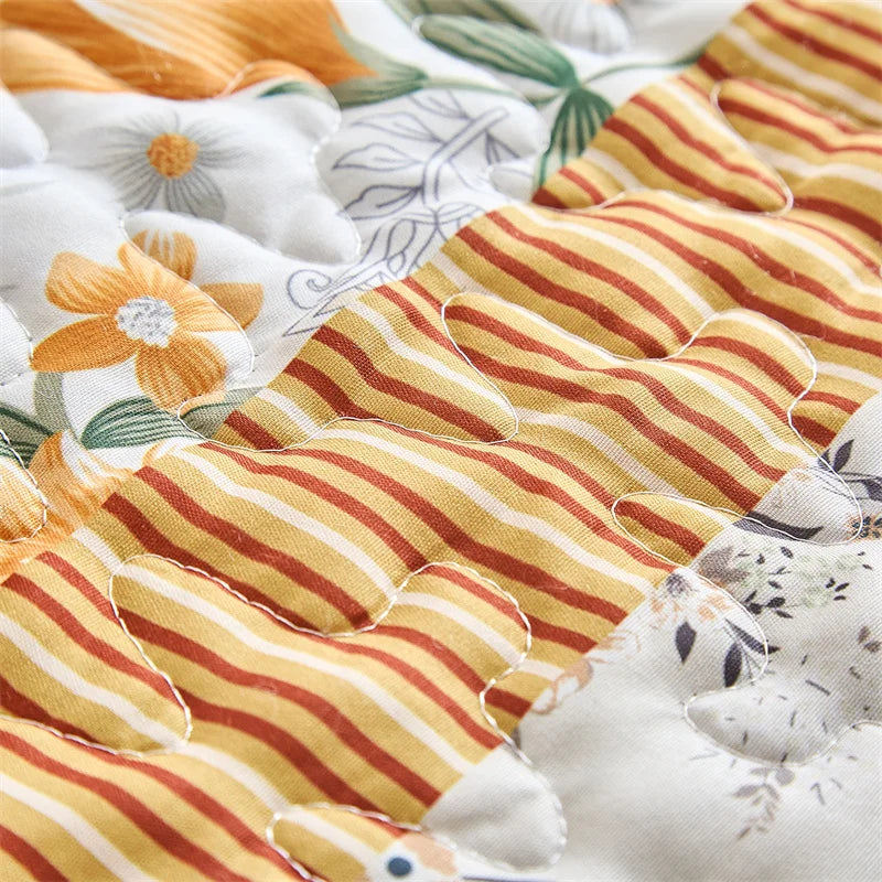 New Quilted Bedspread Set,Soft Microfiber,Thick Bed Cover+Pillowcase,European Flower Patchwork Mattress Topper Bed Sheets King