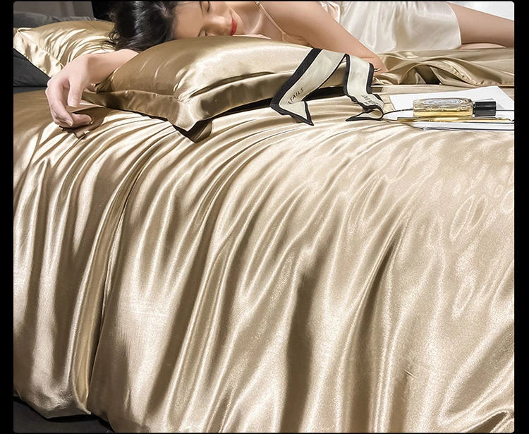 Real 100% Mulberry Silk Bedding Set with Duvet Cover Fitted/Flat Bed Sheet Pillowcase Solid Color 4pcs King Queen Twin Bed Sets