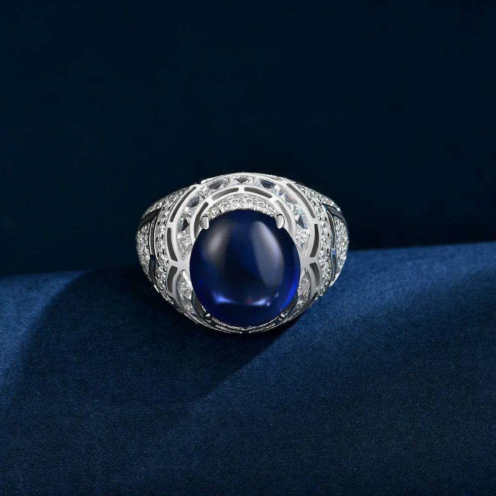 Wong Rain Luxury 925 Sterling Silver 11 CT Oval Sapphire High Carbon Diamond Gemstone Women Rings Fine Jewelry Anniversary Gifts