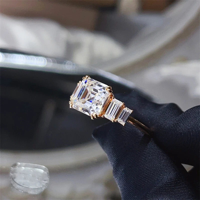 BXINY 4CT Asscher Cut All Moissanite Ring 100% S925 Silver Baguette Diamond Wedding Band for Women Gift Jewelry With Certificate