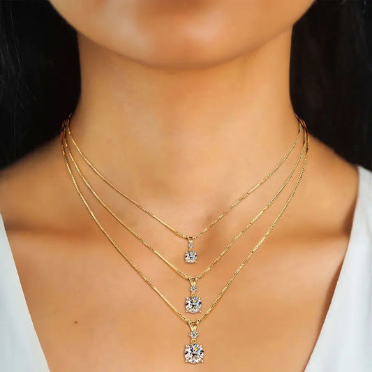 IOGOU 6.5mm/8mm/9mm D VVS1 All Moissanite Diamond Round Pendant Necklace for Women Engagement Luxury Sterling Silver 925 Jewelry