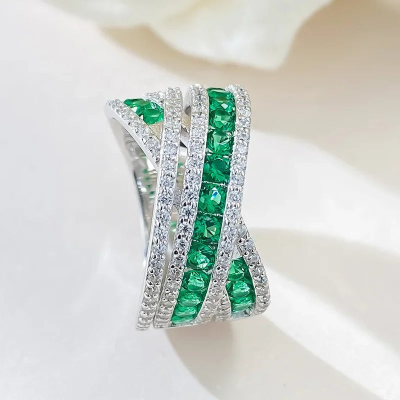 Lab Emerald Diamond Ring 100% Real 925 Sterling Silver Engagement Wedding Band Rings for Women Handmade  Bridal Jewelry