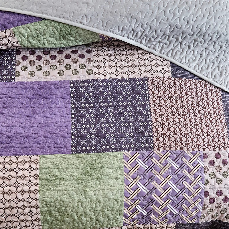 New Quilted Bedspread Set,Soft Microfiber,Thick Bed Cover+Pillowcase,European Flower Patchwork Mattress Topper Bed Sheets King