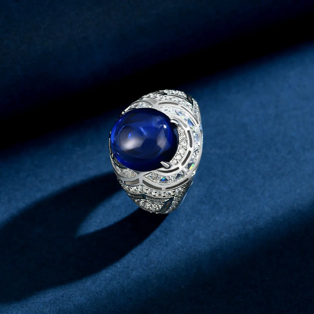 Wong Rain Luxury 925 Sterling Silver 11 CT Oval Sapphire High Carbon Diamond Gemstone Women Rings Fine Jewelry Anniversary Gifts