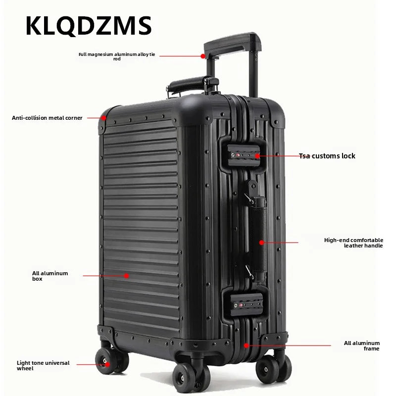KLQDZMS Travel Luggage All Aluminum Magnesium Alloy Boarding Box Men's Business Trolley Case 20"24 Inch Rolling Suitcase