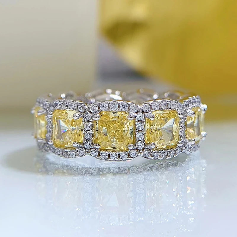 OEVAS 100% 925 Sterling Silver Sparkling 5*5mm Square Yellow Pink White High Carbon Diamond Rings For Women Party Fine Jewelry