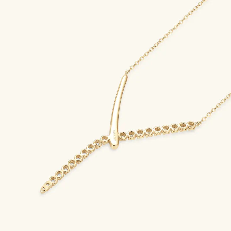 RAPRGOLD Full Round Moissanite Y-shaped Pendant Necklace for Women S925 Sterling Silver Chain Fine Jewelry Gift with Certificate