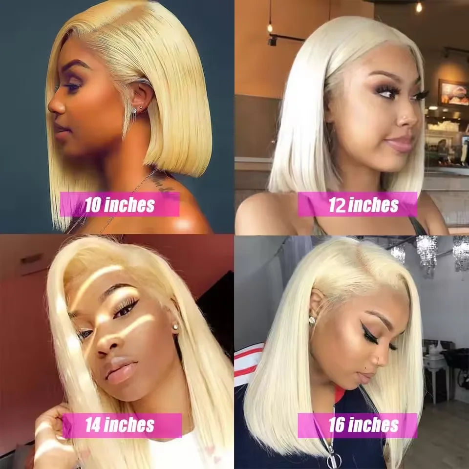 #613 Platinum Blonde Blunt Cut Bone Straight Bob Human Hair Wig 13x4 HD Swiss Transparent Lace Frontal Wig Bleached Knots Pre Plucked Natural Hairline Baby Hair