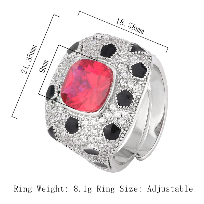 Adjustable Red Ruby Statement Stackable Rings with Black Accents Classic Cubic Zirconia for Women Jewelry Wedding Gift for Guest