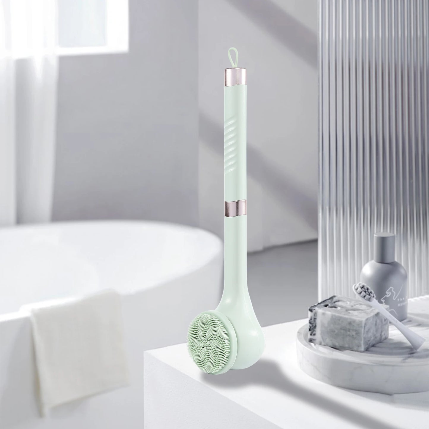 6-in-1 Cream Aid for Back Electric Body Brush USB Rechargeable Shower Brush with Long Handle with 6 Cleaning Heads