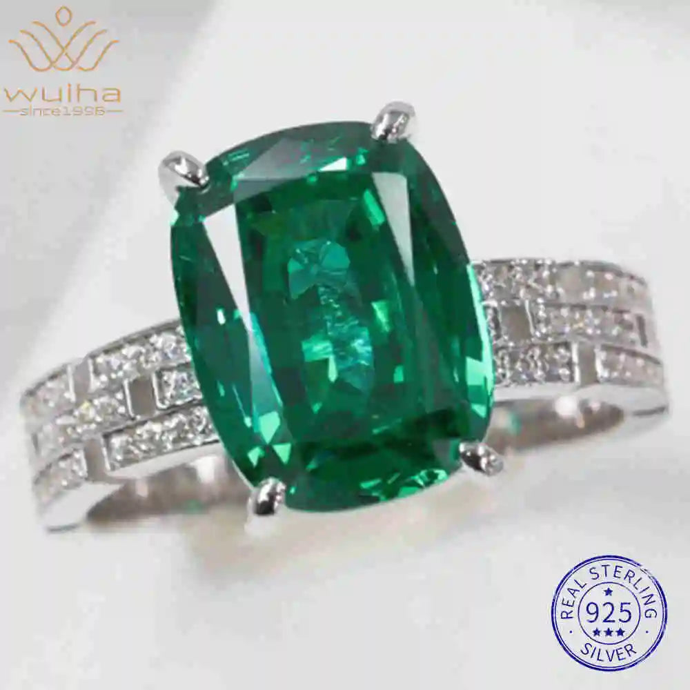 WUIHA Vintage 925 Sterling Silver 8 CT Lab Sapphire Emerald High Carbon Diamonds Gemstone Wedding Engagement Ring Fine Jewelry