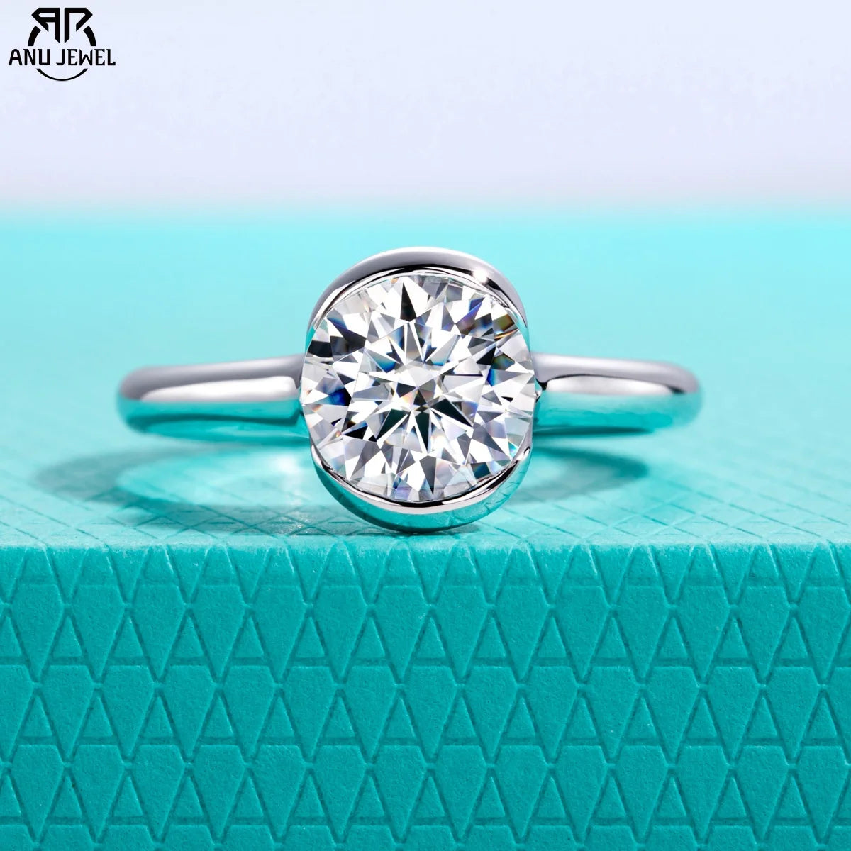 AnuJewel 2ct D Color Moissanite Engagement Ring 925 Sterling Silver Half Bezel Setting Solitaire Promise Rings for Women Gifts