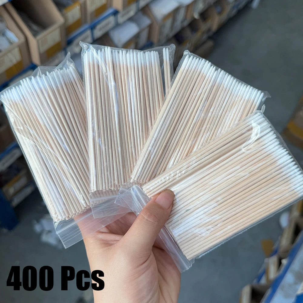 400pcs Pink Double Head Nail Art Cuticle Pusher Remover 7CM Orange Wood Sticks Cotton Swab Clean Tool for Nail Rhinestone Makeup