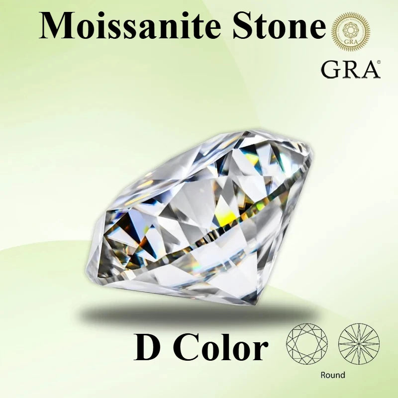 Moissanite Stone Round Cut D Color VVS1 0.1ct-12.0ct Lab Grown Gemstone for DIY Jewelry Making Materials Pass Diamond Tester