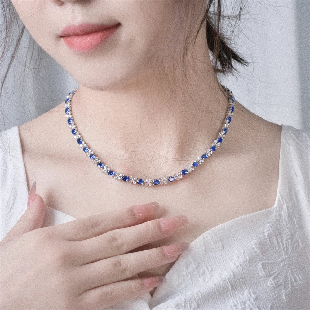Wong Rain 925 Sterling Silver 4*5MM Sapphire Ruby High Carbon Diamond Gemstone Sparkling Necklace Fine Jewelry Anniversary Gifts