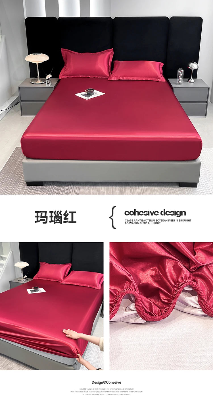 Summer Satin Waterproof Couple bed Fitted Sheet Double bed sheets Mattress Cover Bed linen protector single Queen NO Pillowcase