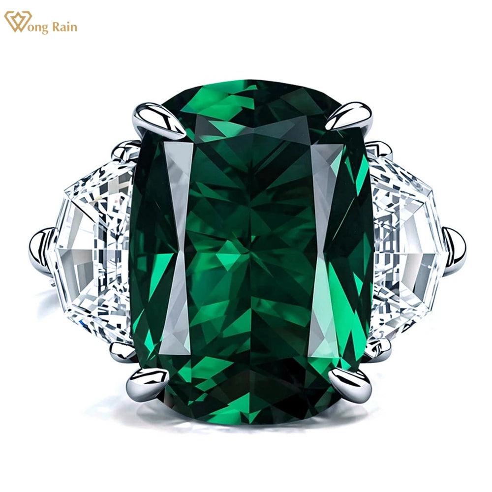 Wong Rain Vintage 925 Sterling Silver 10*14 MM Emerald High Carbon Diamonds Gems Ring for Women Fine Jewelry Anniversary Gifts