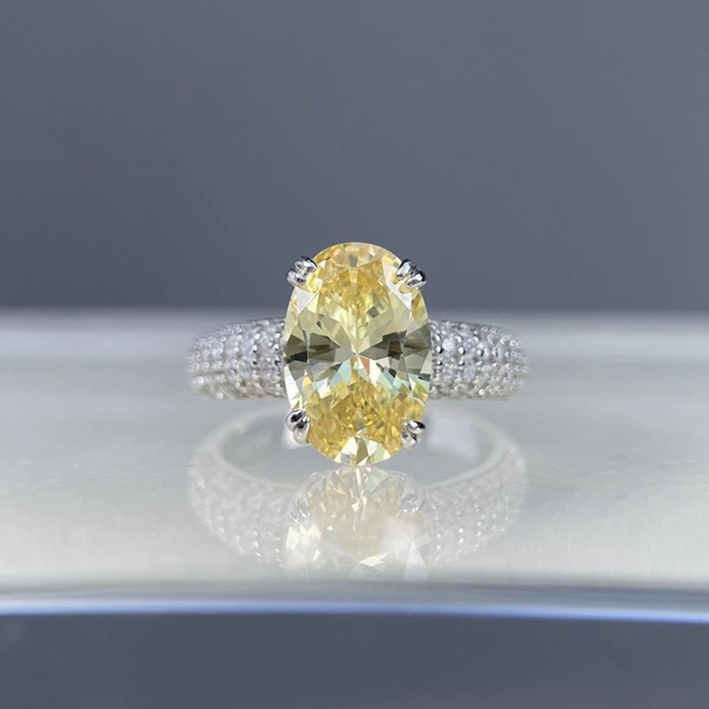 Wong Rain 925 Sterling Silver Oval Cut 8*12 MM Lab Sapphire Citrine High Carbon Diamond Gem Wedding Engagement Ring Fine Jewelry