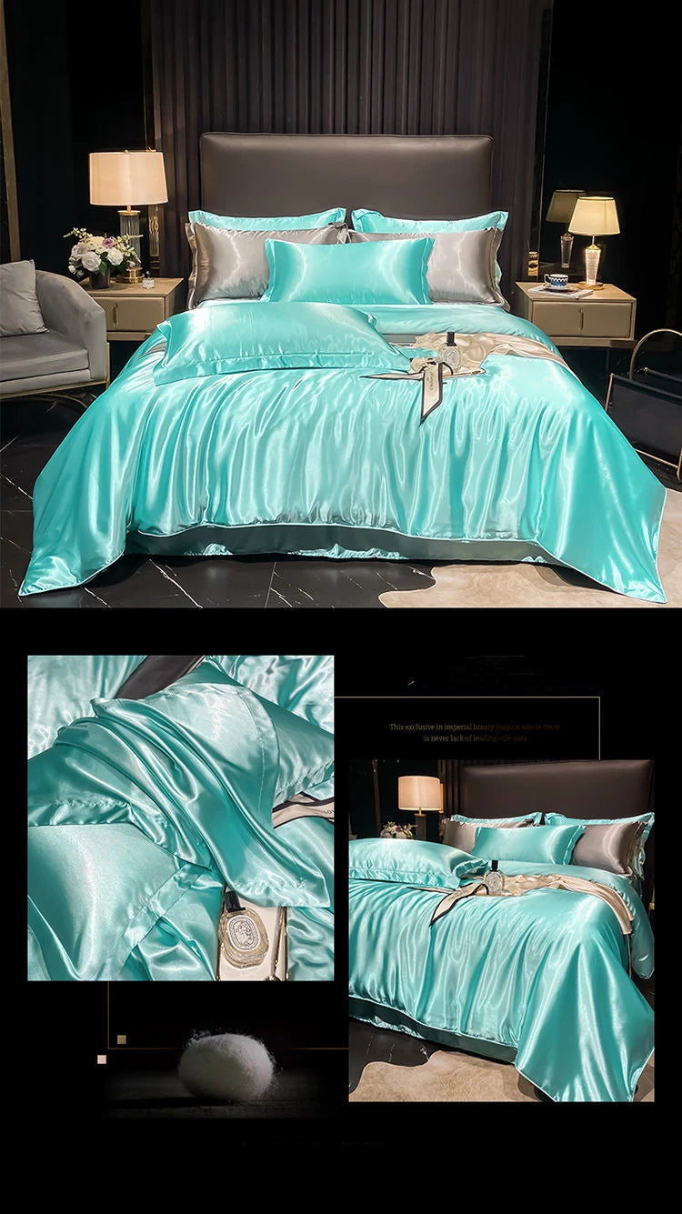 Real 100% Mulberry Silk Bedding Set with Duvet Cover Fitted/Flat Bed Sheet Pillowcase Solid Color 4pcs King Queen Twin Bed Sets