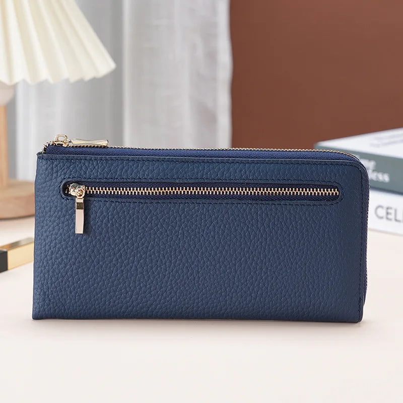 Women's Genuine Leather Long Wallets Cowhide Coin Purse Multi-card  Wallet for Women
