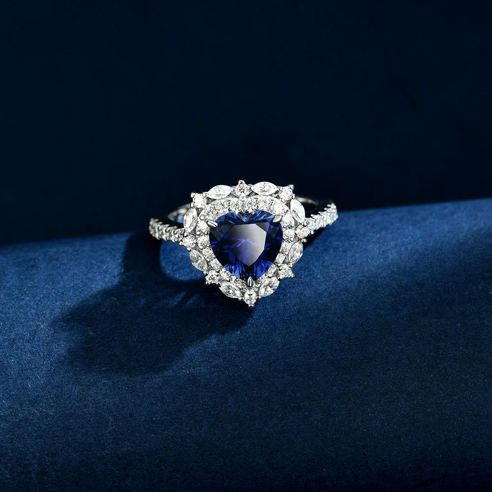 WUIHA Vintage 100% 925 Sterling Silver Heart Cut Lab Sapphire High Carbon Diamonds Gemstone Wedding Engagement Ring Fine Jewelry